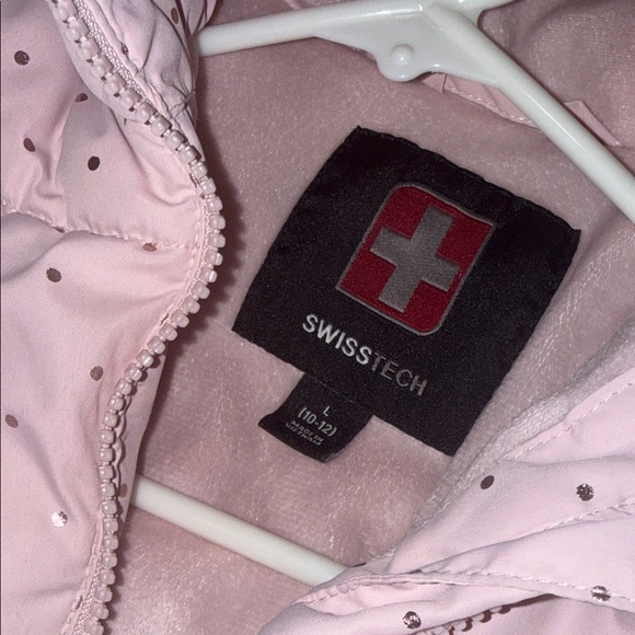 Swiss Tech Light Pink Hooded Puffer Jacket. Size L 10/12 - Picture 2 of 5